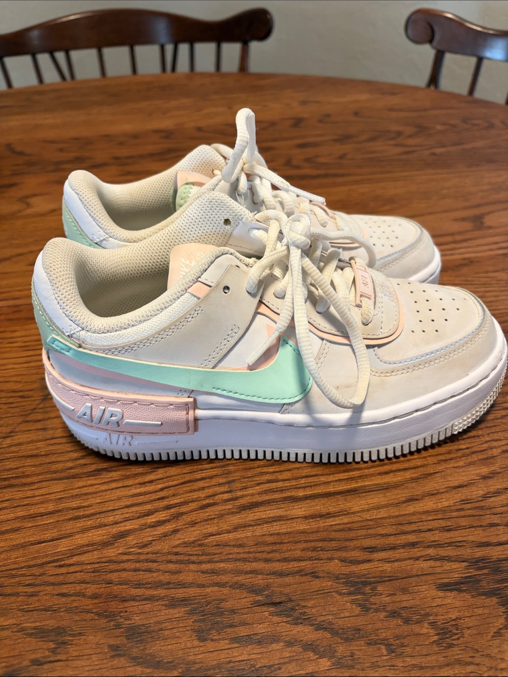 Nike Kids White Sneakers with Mint & Pale Pink Accents